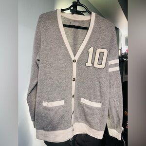 Charles and a Half Grey Varsity Letterman Cardigan Sweater - M